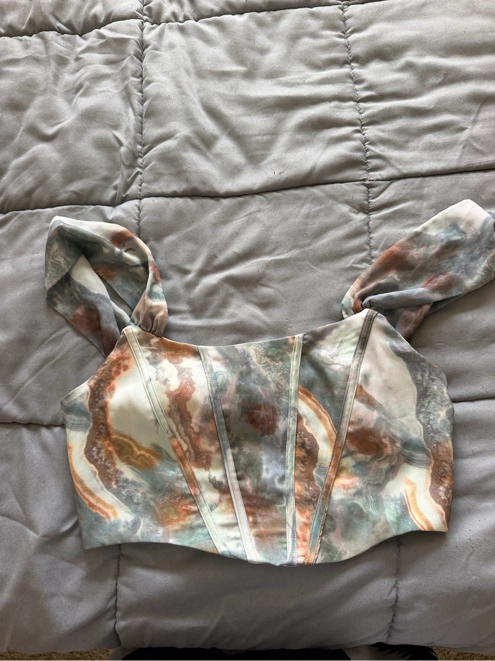 Women's Marble-Print Crop Top with Twist Straps - Multi